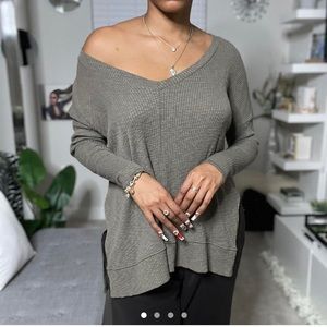 Waffle print long sleeve shirt